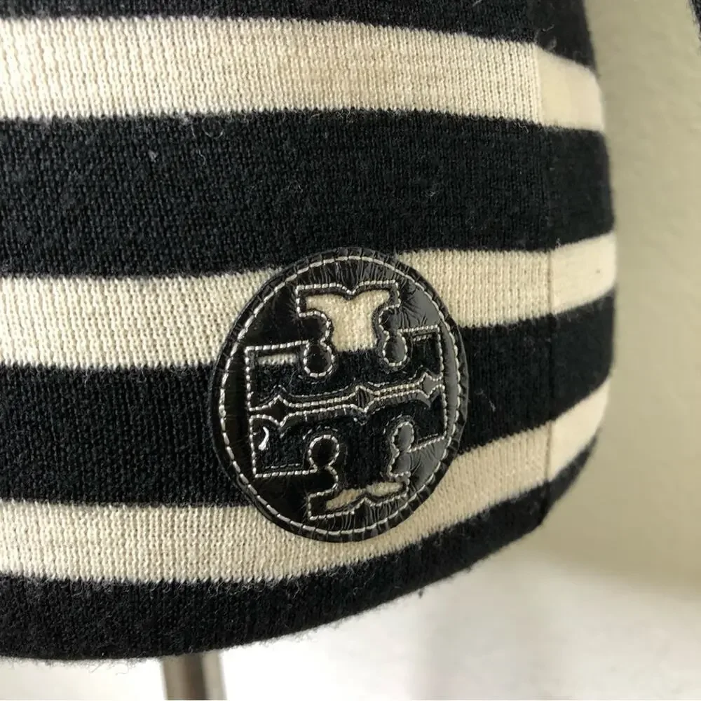 Tory Burch black and cream striped wool sweater size Extra Small